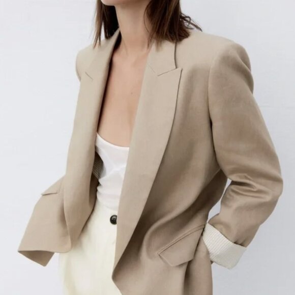 NEW NWT Zara linen blend printed cuff blazer - Size XS - Picture 3 of 11